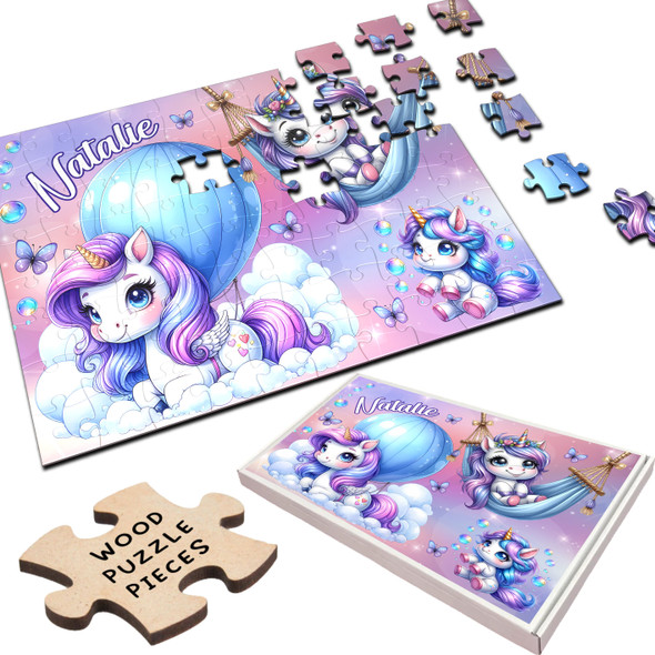 FREE WITH ORDERS OVER £30! - Pink Purple Unicorns Kids Gift For Girls Personalised Wooden Jigsaw Puzzle FREE WITH ORDERS OVER £30! - Pink Purple Unicorns Kids Gift For Girls Personalised Wooden Jigsaw Puzzle