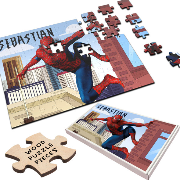 FREE WITH ORDERS OVER £30! - Spiderman Cartoon Superhero Gift For Kids Personalised Wooden Jigsaw Puzzle