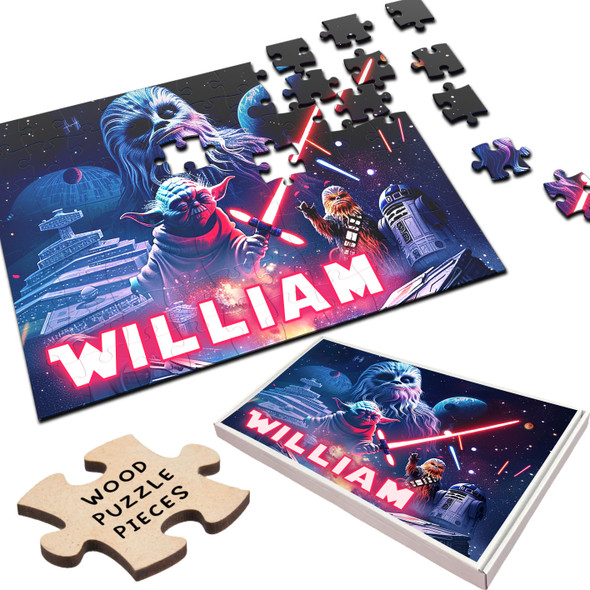 FREE WITH ORDERS OVER £30! - Star Wars Film Gift Yoda Lightsaber Kids Children's Gift Custom Jigsaw Puzzle