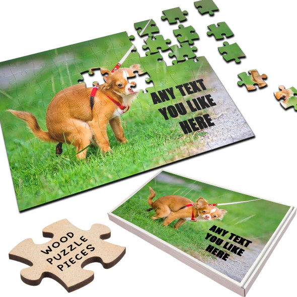 FREE WITH ORDERS OVER £30! - Chihuahua Dog Pooing Funny Rude Gift Custom Personalised Wooden Jigsaw Puzzle