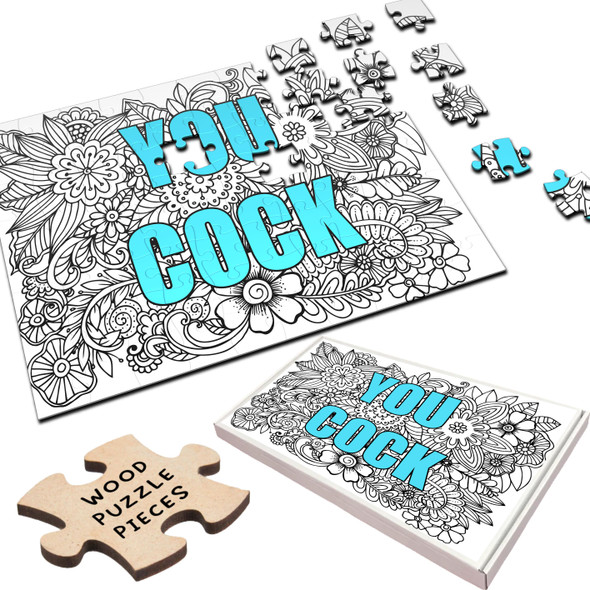 FREE WITH ORDERS OVER £30! - Mandala You Cock Jigsaw Blue Rude Funny Gift Personalised Wooden Jigsaw Puzzle