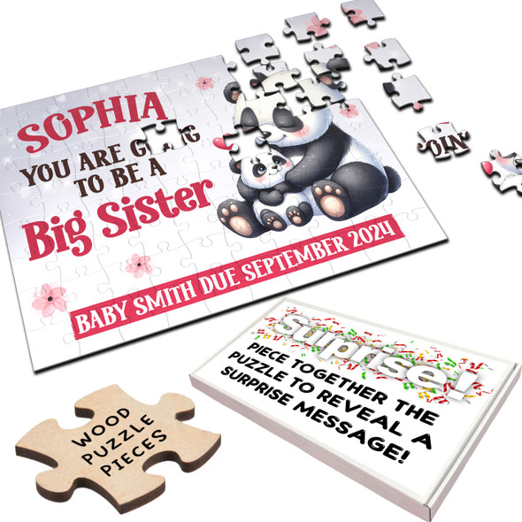 FREE WITH ORDERS OVER £30! - For Big Sister Pregnancy Baby Announcement Gift Panda Custom Wood Jigsaw Puzzle