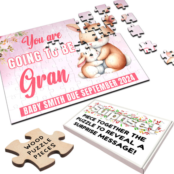 FREE WITH ORDERS OVER £30! - For Gran Pregnancy Announcement Gift Bunnies Personalised Wooden Jigsaw Puzzle FREE WITH ORDERS OVER £30! - For Gran Pregnancy Announcement Gift Bunnies Personalised Wooden Jigsaw Puzzle