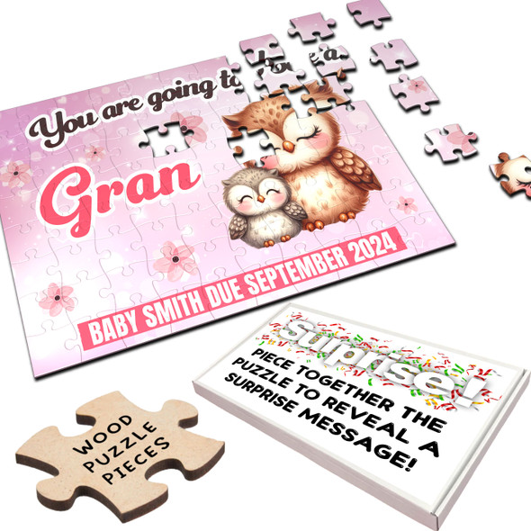 FREE WITH ORDERS OVER £30! - For Gran Pregnancy Announcement Gift Owls Personalised Wooden Jigsaw Puzzle FREE WITH ORDERS OVER £30! - For Gran Pregnancy Announcement Gift Owls Personalised Wooden Jigsaw Puzzle
