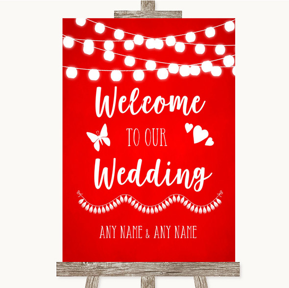 Red Watercolour Lights Welcome To Our Wedding Personalised Wedding Sign