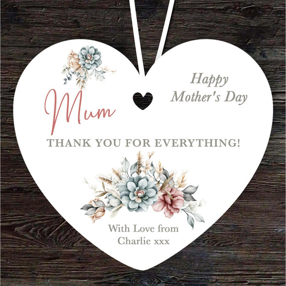 Mum Floral Thank You Mother's Day Gift Heart Personalised Hanging Ornament Mum Floral Thank You Mother's Day Gift Heart Personalised Hanging Ornament