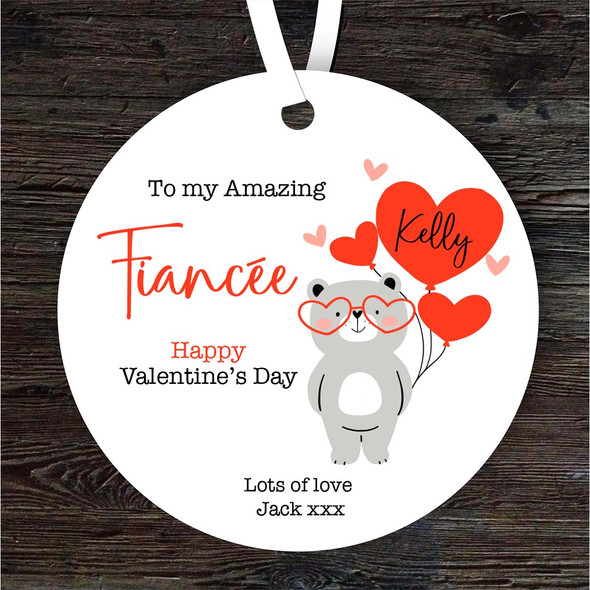 Fiancee Teddy Bear Heart Balloons Valentine's Day Gift Personalised Ornament