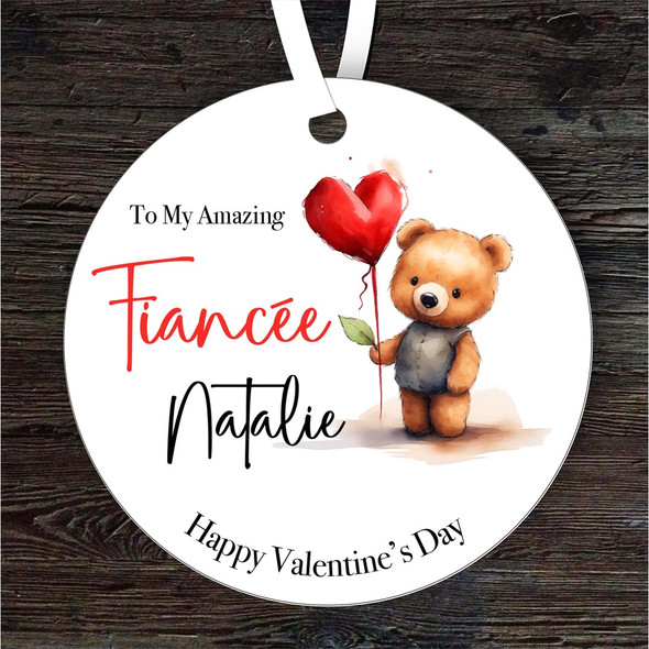 Fiancee Teddy Bear Heart Valentine's Day Gift Round Personalised Ornament