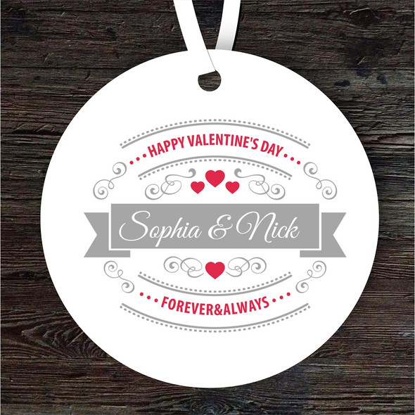 Grey and Red Valentine's Day Gift Round Personalised Hanging Ornament