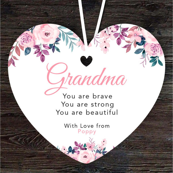 FREE WITH ORDERS OVER £20! - Gift For Grandma Pink Watercolour Floral Heart Personalised Hanging Ornament