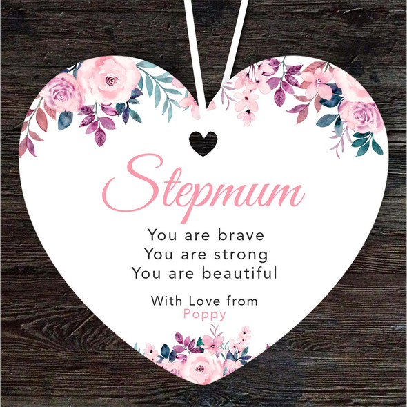 FREE WITH ORDERS OVER £20! - Gift For Stepmum Pink Watercolour Floral Heart Personalised Hanging Ornament
