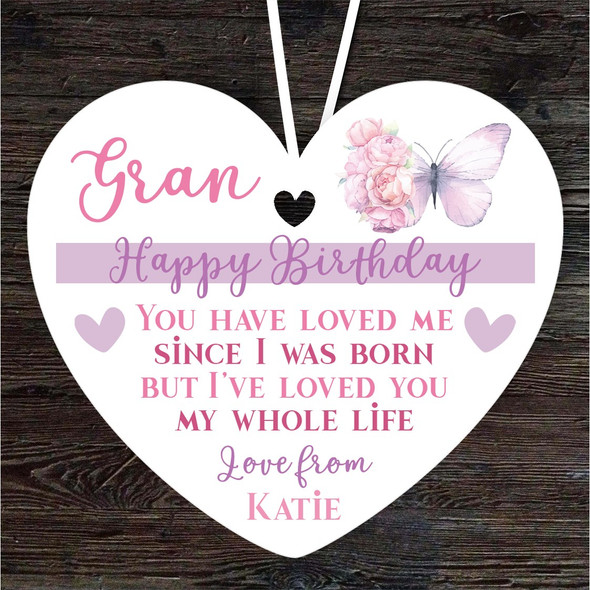 FREE WITH ORDERS OVER £20! - Gran Happy Birthday Gift Butterfly Heart Personalised Hanging Ornament