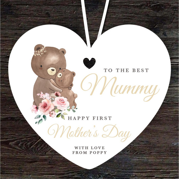 FREE WITH ORDERS OVER £20! - Mummy Bear With Baby Mother's Day Gift Heart Personalised Hanging Ornament