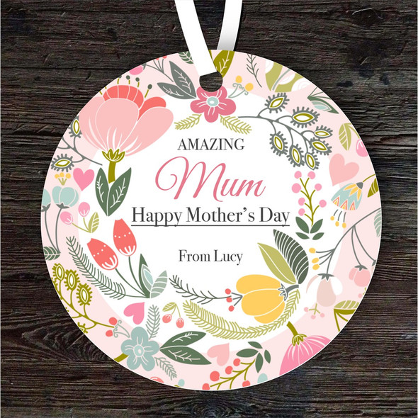FREE WITH ORDERS OVER £20! - Floral Amazing Mum Mother's Day Gift Round Personalised Hanging Ornament