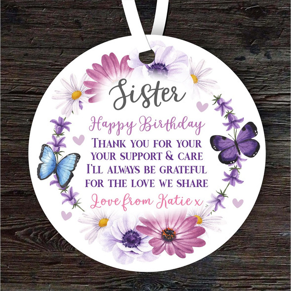 FREE WITH ORDERS OVER £20! - Gift For Sister Birthday Flower Wreath Round Personalised Hanging Ornament