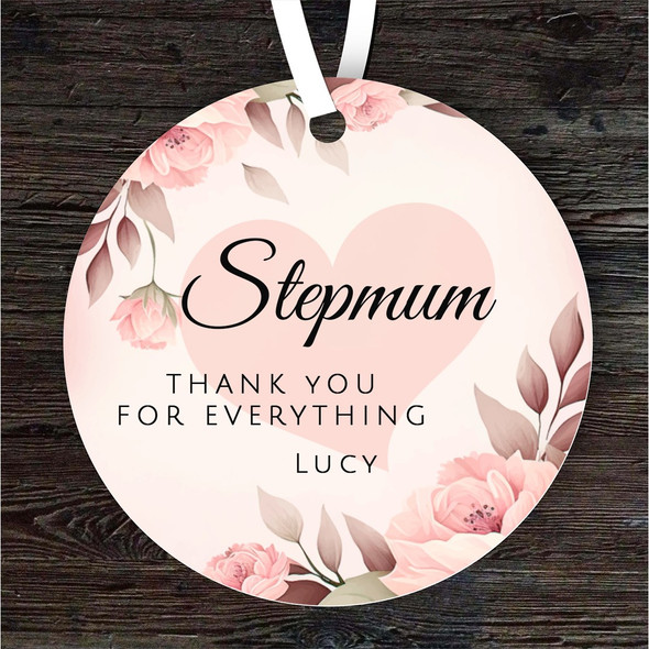 FREE WITH ORDERS OVER £20! - Gift For Stepmum Thank You Floral Round Personalised Hanging Ornament