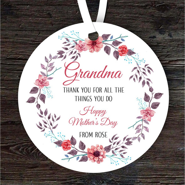 FREE WITH ORDERS OVER £20! - Grandma Thank You Red Floral Wreath Mother's Day Gift Personalised Ornament