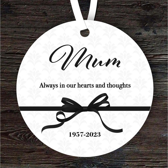 FREE WITH ORDERS OVER £20! - Mum Memorial Black Ribbon Keepsake Gift Round Personalised Hanging Ornament