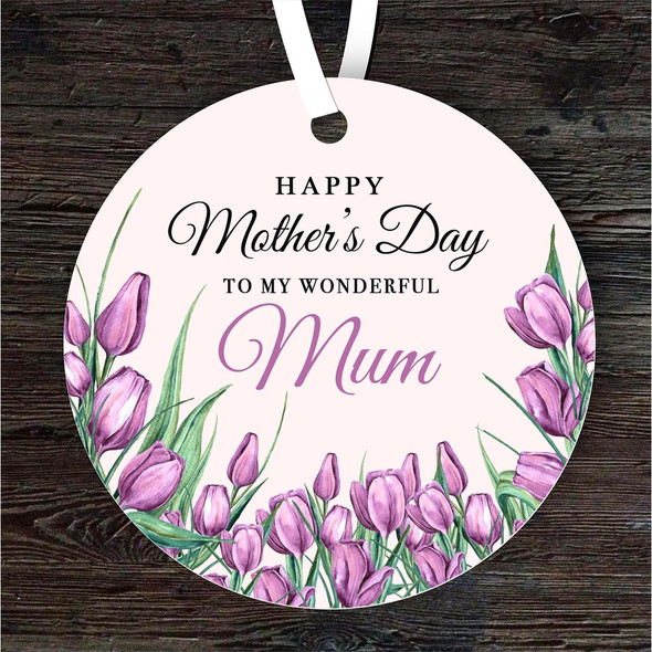 FREE WITH ORDERS OVER £20! - Mum Purple Tulips Mother's Day Gift Round Personalised Hanging Ornament
