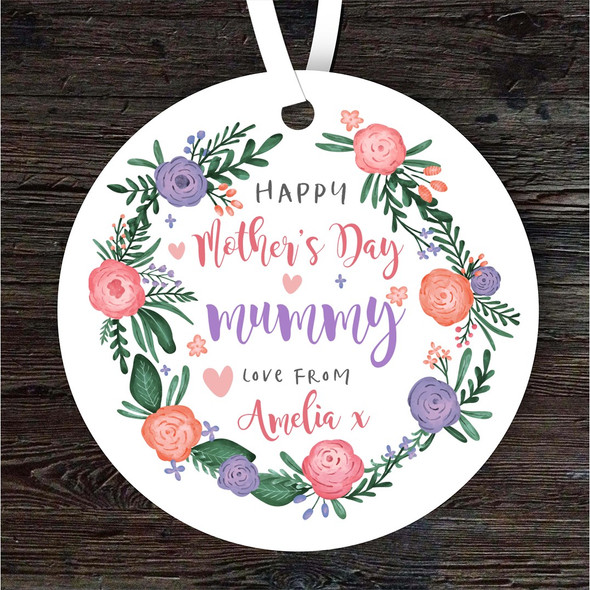 FREE WITH ORDERS OVER £20! - Mummy Mother's Day Gift Flower Wreath Round Personalised Hanging Ornament