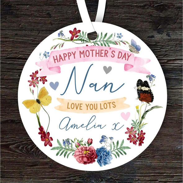 FREE WITH ORDERS OVER £20! - Nan Happy Mother's Day Gift Flower Wreath Round Personalised Hanging Ornament
