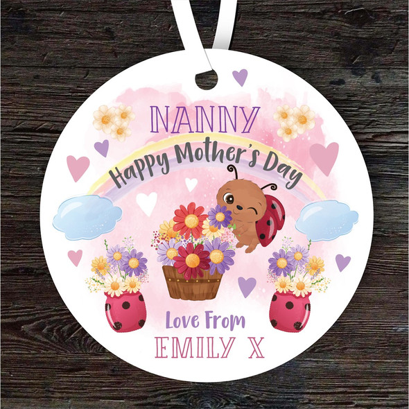 FREE WITH ORDERS OVER £20! - Nanny Happy Mother's Day Gift Ladybird Rainbow Round Personalised Ornament