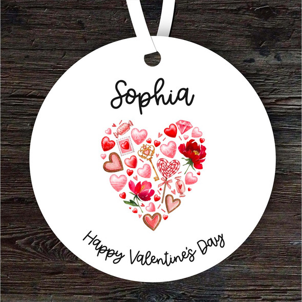 FREE WITH ORDERS OVER £20! - Red Hearts Valentine's Day Gift Round Personalised Hanging Ornament