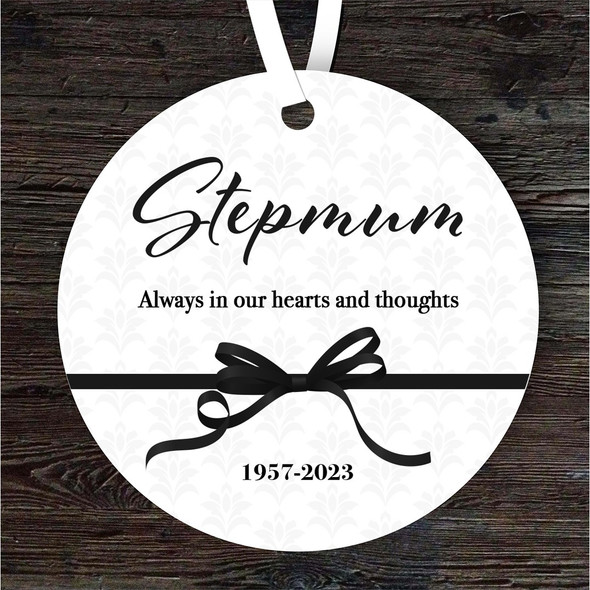 FREE WITH ORDERS OVER £20! - Stepmum Memorial Black Ribbon Keepsake Gift Round Personalised Hanging Ornament