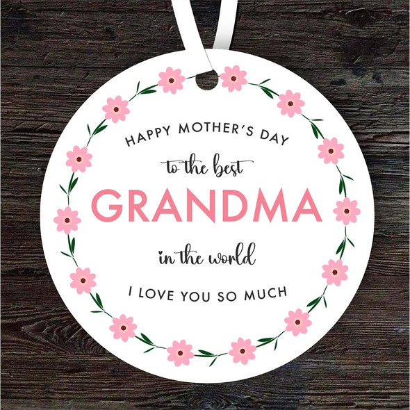 FREE WITH ORDERS OVER £20! - The Best Grandma Pink Floral Wreath Mother's Day Gift Personalised Ornament
