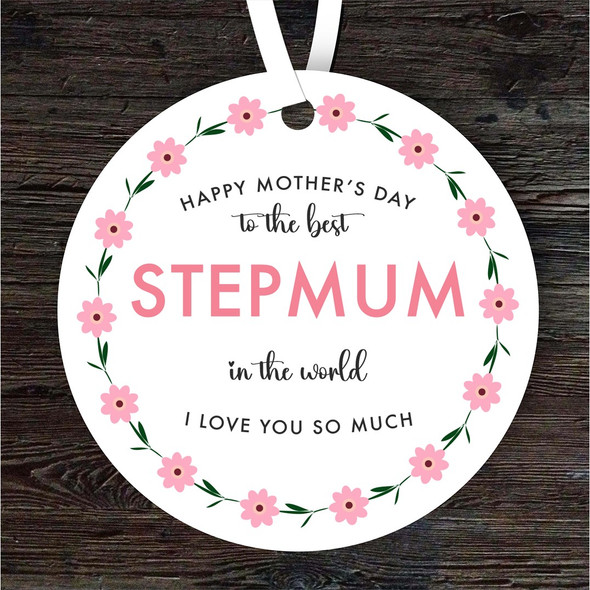 FREE WITH ORDERS OVER £20! - The Best Stepmum Pink Floral Wreath Mother's Day Gift Personalised Ornament