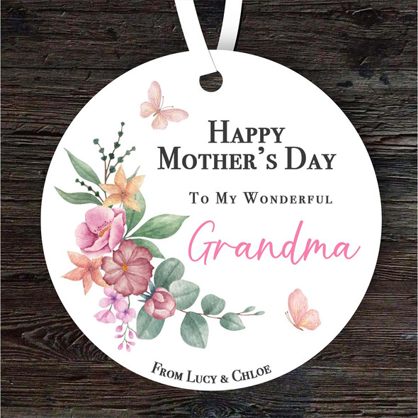 FREE WITH ORDERS OVER £20! - Wonderful Grandma Watercolour Floral Mother's Day Gift Personalised Ornament