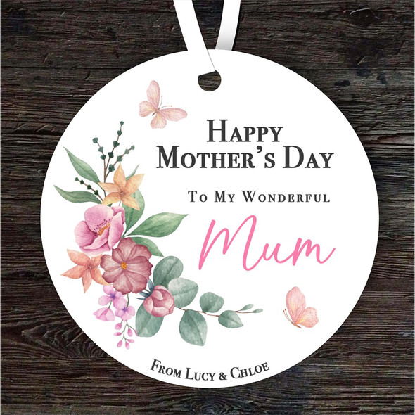 FREE WITH ORDERS OVER £20! - Wonderful Mum Watercolour Floral Mother's Day Gift Round Personalised Ornament