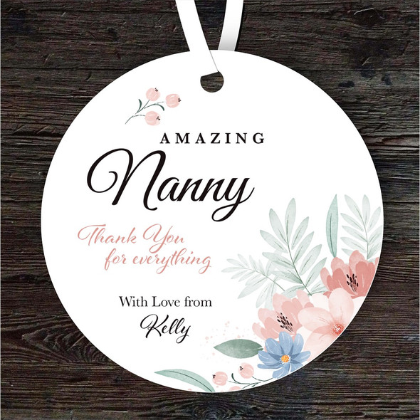 FREE WITH ORDERS OVER £20! - Amazing Nanny Gift Floral Round Personalised Hanging Ornament