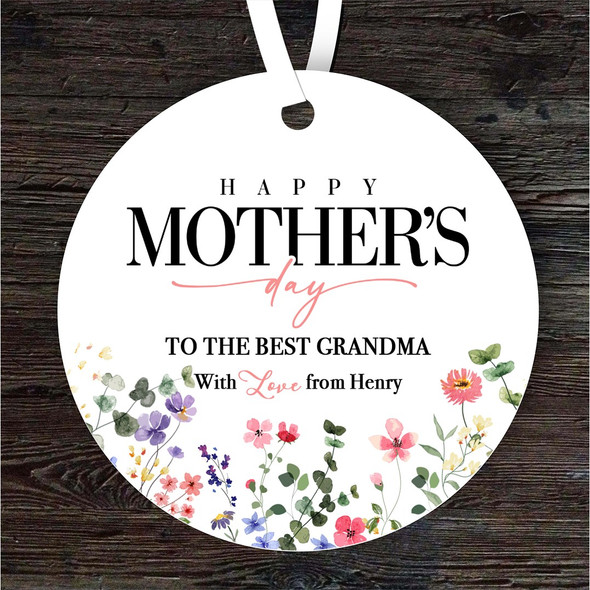 FREE WITH ORDERS OVER £20! - Best Grandma Floral Mother's Day Gift Round Personalised Hanging Ornament