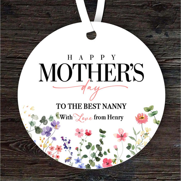 FREE WITH ORDERS OVER £20! - Best Nanny Floral Mother's Day Gift Round Personalised Hanging Ornament