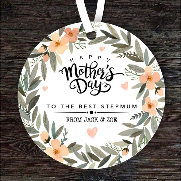 FREE WITH ORDERS OVER £20! - Best Stepmum Floral Wreath Mother's Day Gift Round Personalised Hanging Ornament