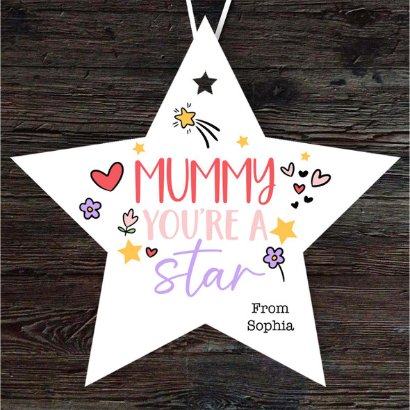 FREE WITH ORDERS OVER £20! - Gift For Mummy Doodle Star Personalised Hanging Ornament
