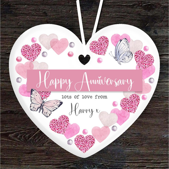 FREE WITH ORDERS OVER £20! - Wife Wedding Anniversary Butterflies Heart Personalised Gift Hanging Ornament