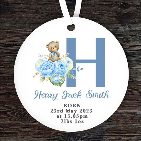 FREE WITH ORDERS OVER £20! - New Baby Boy Teddy Bear Letter H Personalised Gift Keepsake Hanging Ornament