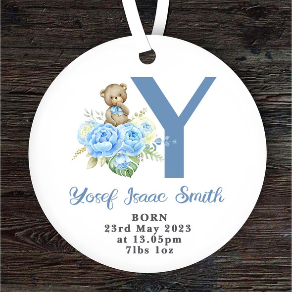 FREE WITH ORDERS OVER £20! - New Baby Boy Teddy Bear Letter Y Personalised Gift Keepsake Hanging Ornament