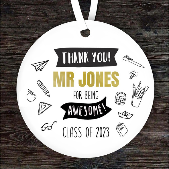 FREE WITH ORDERS OVER £20! - Thank You Awesome Teacher Doodles Personalised Gift Keepsake Hanging Ornament