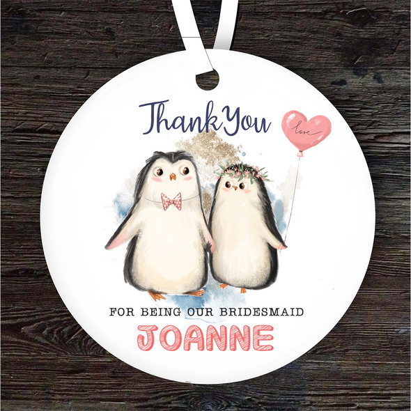 FREE WITH ORDERS OVER £20! - Thank You Bridesmaid Wedding Penguins Heart Personalised Gift Hanging Ornament