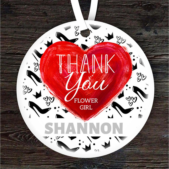 FREE WITH ORDERS OVER £20! - Thank You Flower Girl Heels and Red Heart Round Personalised Gift Hanging Ornament