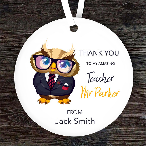 FREE WITH ORDERS OVER £20! - Thank You Teacher Owl With Glasses Personalised Gift Keepsake Hanging Ornament