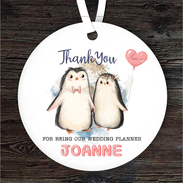 FREE WITH ORDERS OVER £20! - Thank You Wedding Planner Penguins Heart Personalised Gift Hanging Ornament