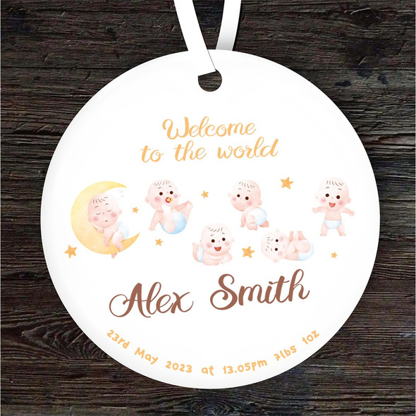 FREE WITH ORDERS OVER £20! - New Baby Babies Moon and Stars Round Personalised Gift Keepsake Hanging Ornament