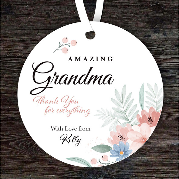 FREE WITH ORDERS OVER £20! - Amazing Grandma Gift Floral Round Personalised Hanging Ornament