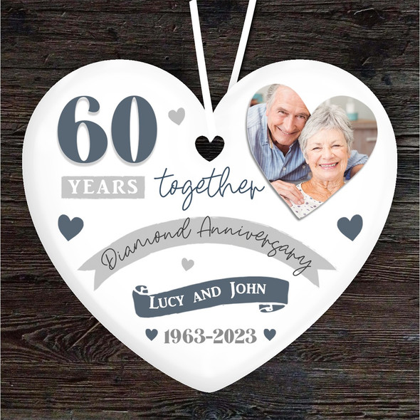 FREE WITH ORDERS OVER £20! - 60 60th Wedding Anniversary Diamond Heart Personalised Gift Hanging Ornament
