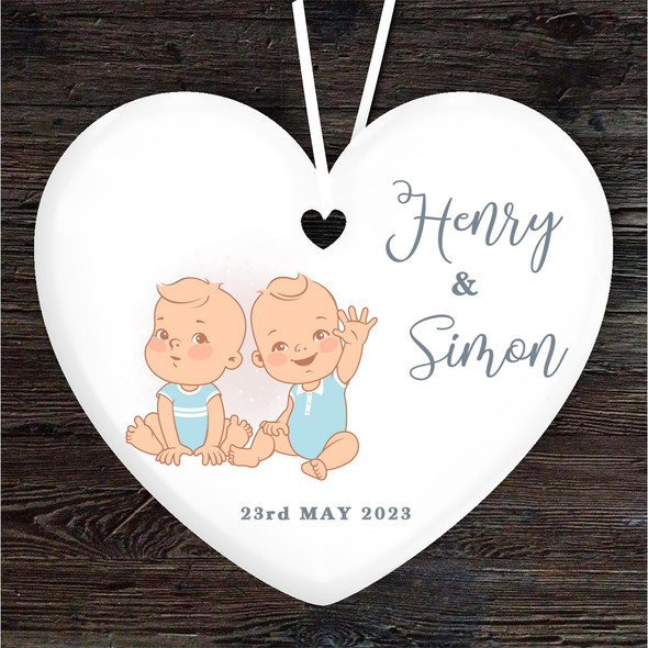 FREE WITH ORDERS OVER £20! - New Baby Cute Boy Twins Heart Personalised Gift Keepsake Hanging Ornament Plaque