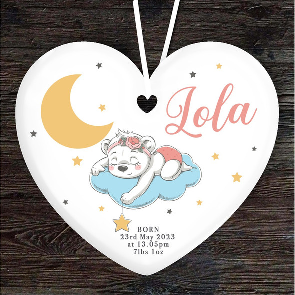 FREE WITH ORDERS OVER £20! - New Baby Girl Sleeping Bear Stars Heart Personalised Gift Hanging Ornament